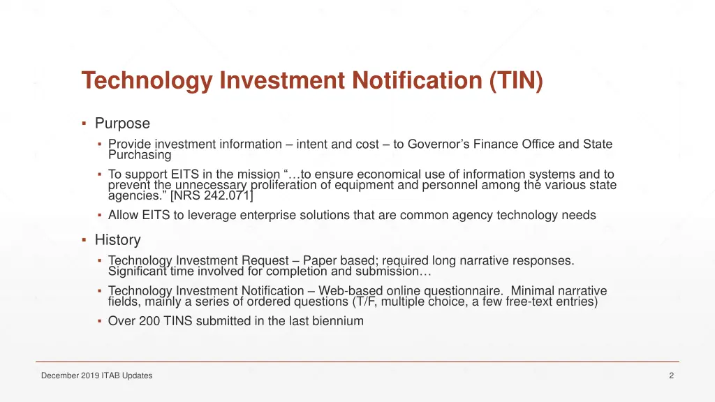 technology investment notification tin