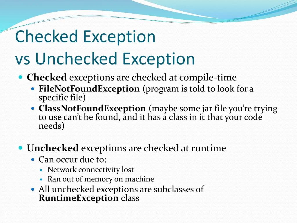 checked exception vs unchecked exception checked