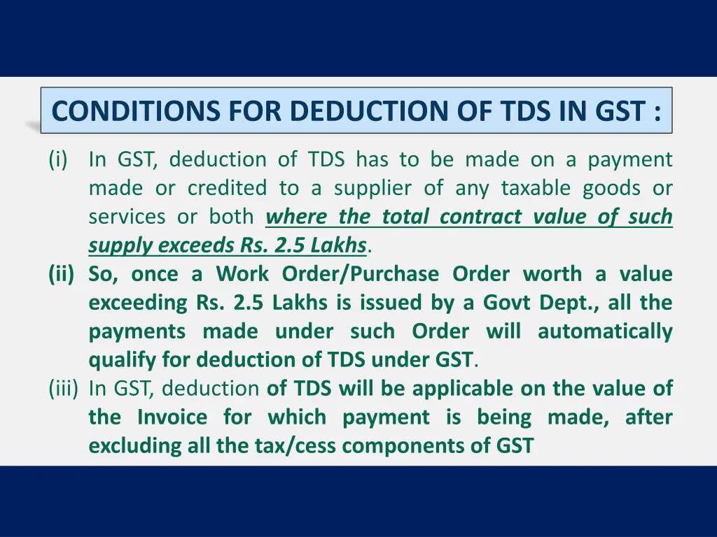 conditions for deduction of tds in gst
