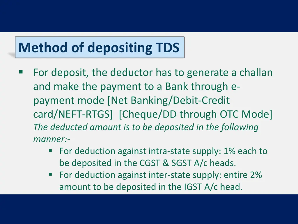 method of depositing tds 1