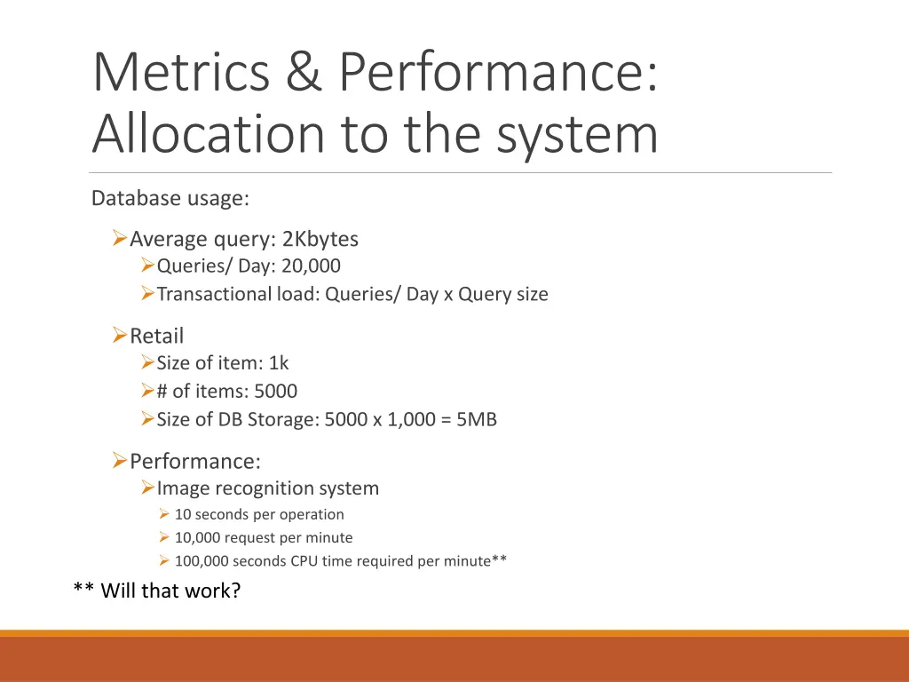 metrics performance allocation to the system