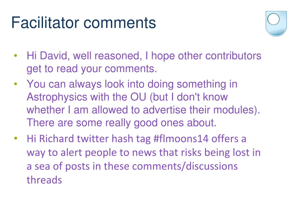facilitator comments