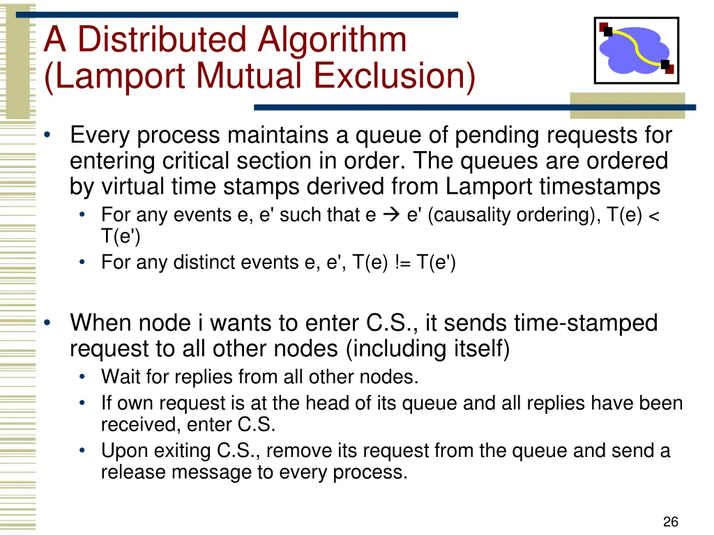 a distributed algorithm lamport mutual exclusion