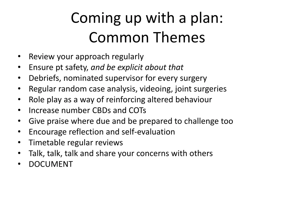 coming up with a plan common themes