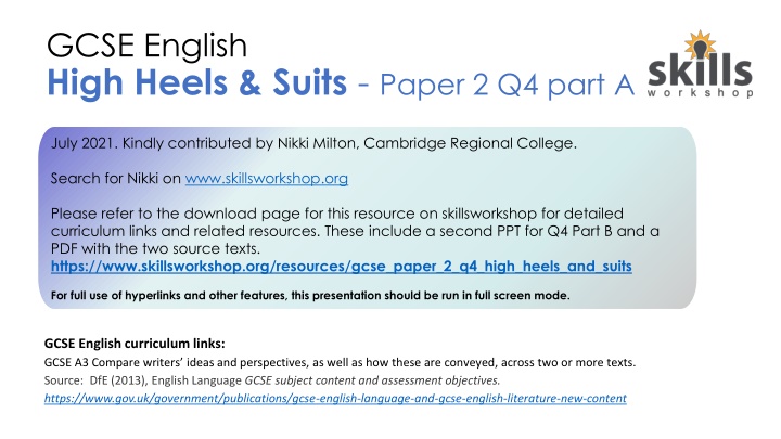 gcse english high heels suits paper 2 q4 part a