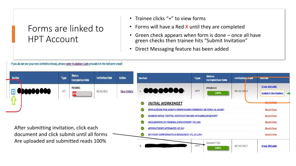 trainee clicks to view forms forms will have