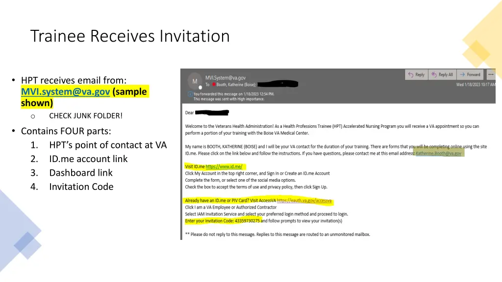 trainee receives invitation