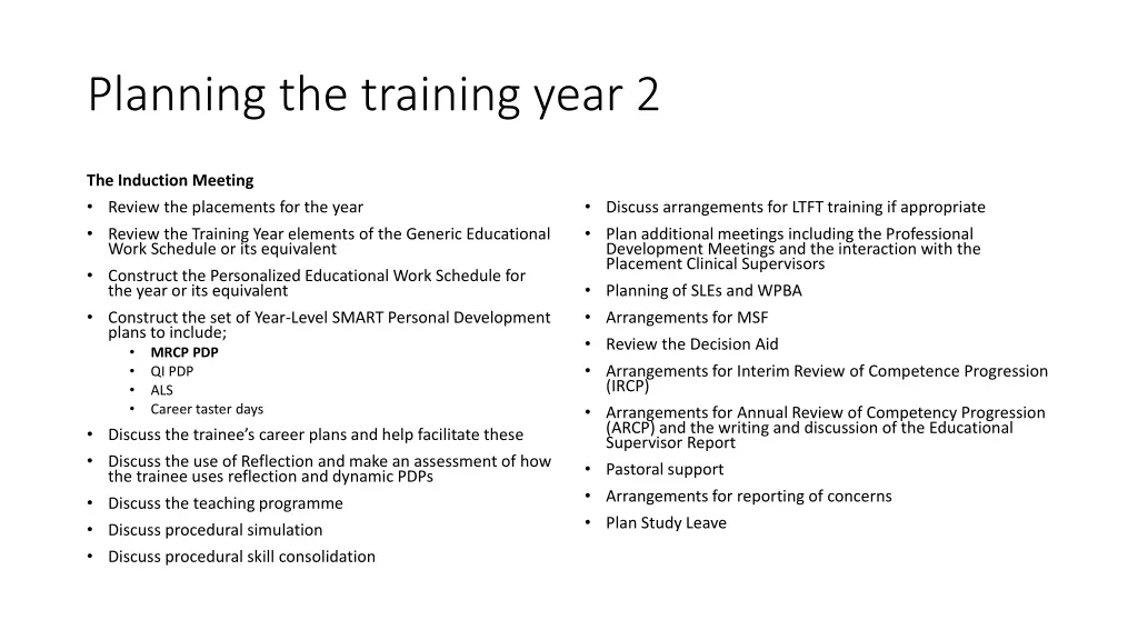 planning the training year 2