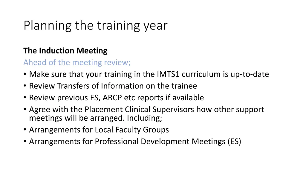 planning the training year