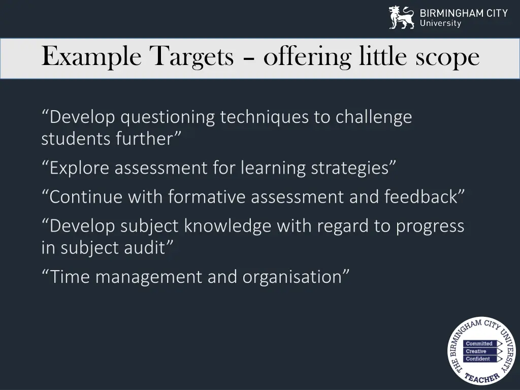 example targets offering little scope