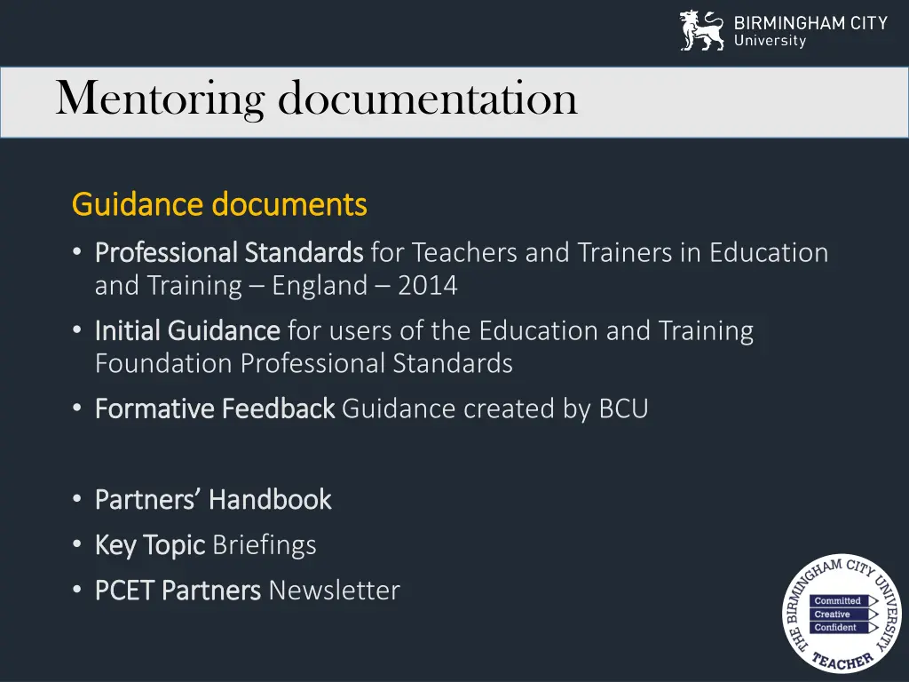 mentoring documentation