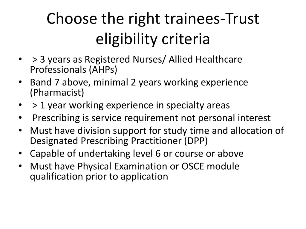 choose the right trainees trust eligibility