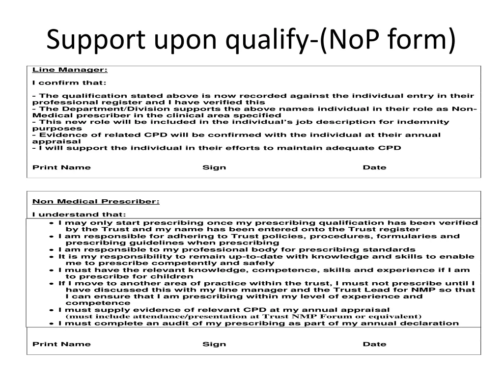 support upon qualify nop form 2