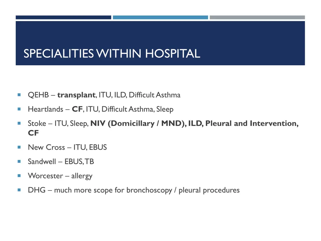 specialities within hospital