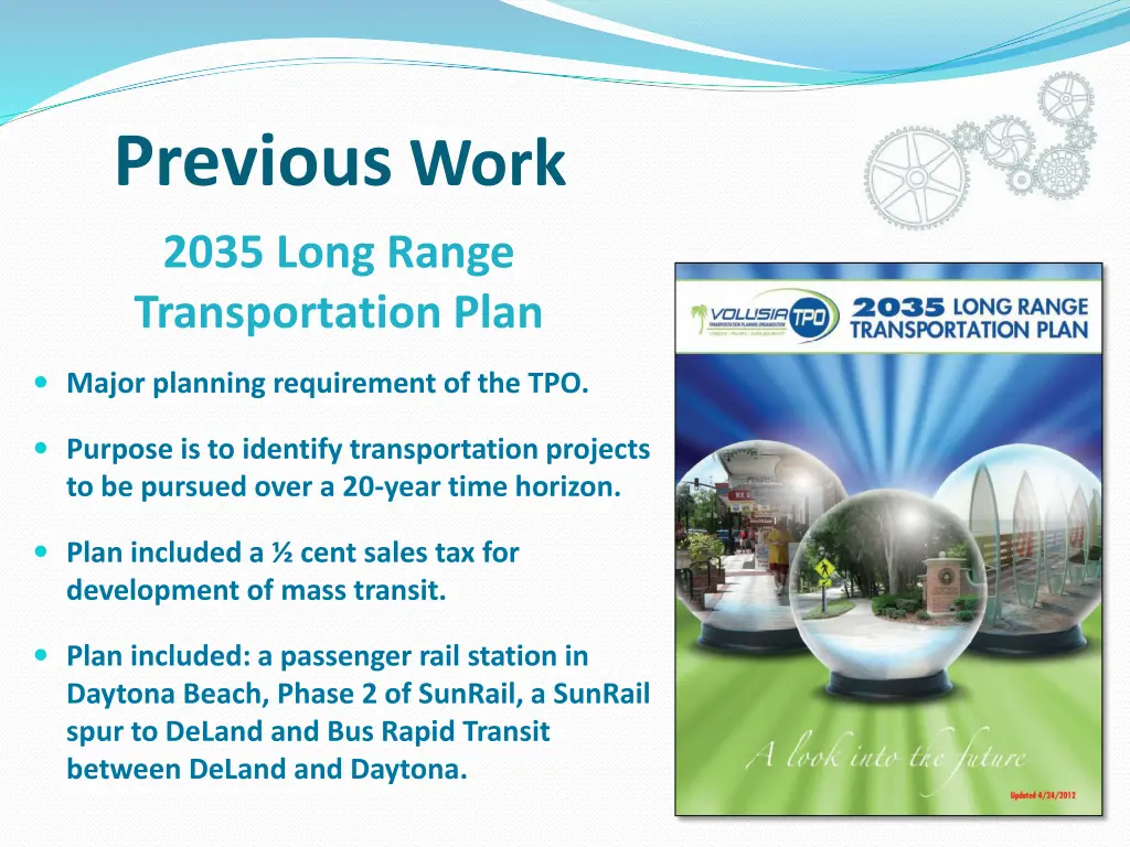 previous work 2035 long range transportation plan
