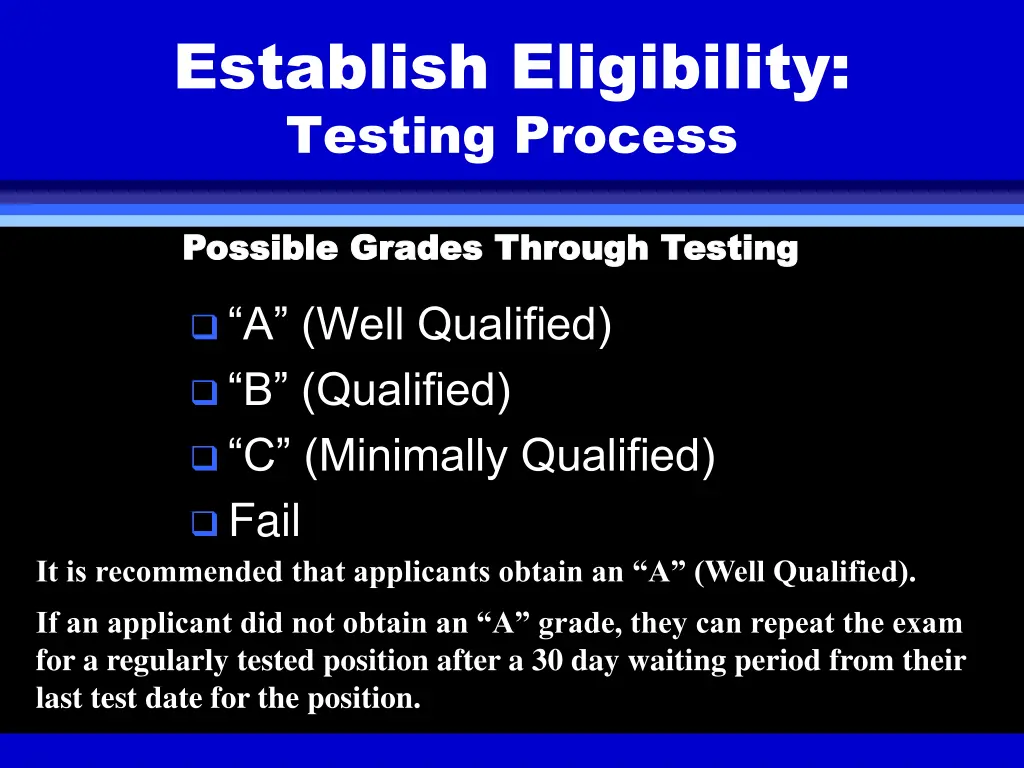 establish eligibility testing process 2