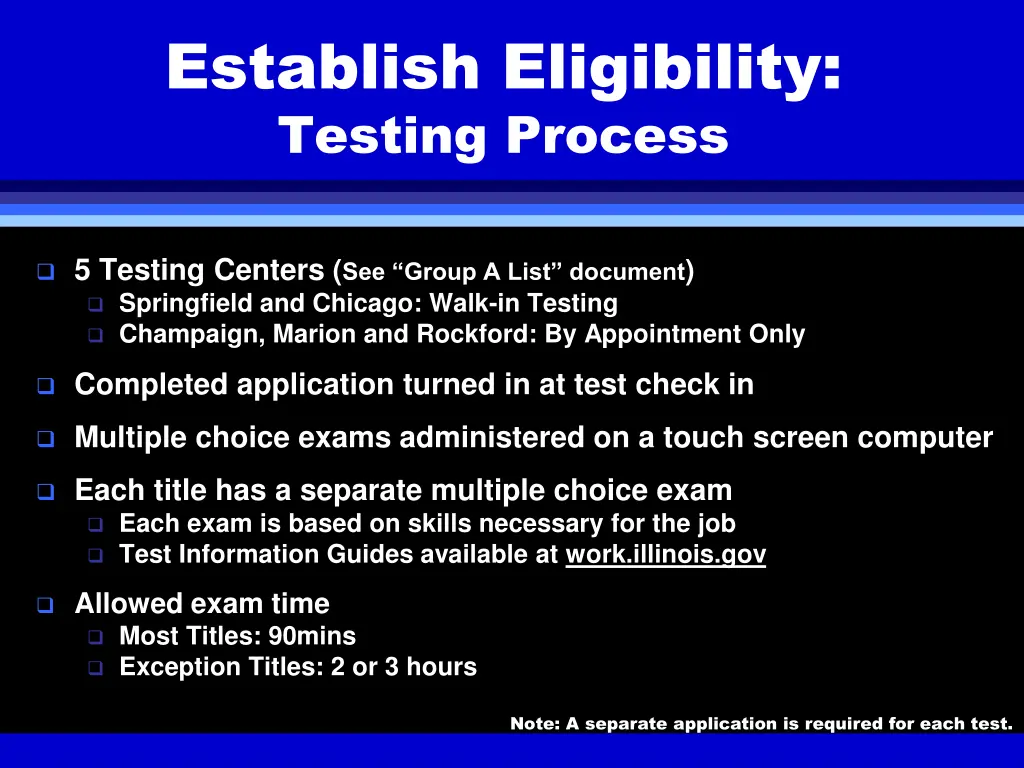 establish eligibility testing process