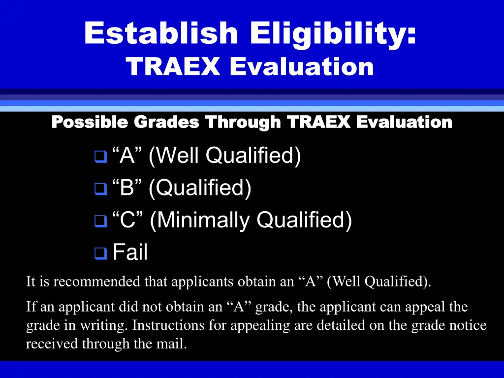 establish eligibility traex evaluation 1