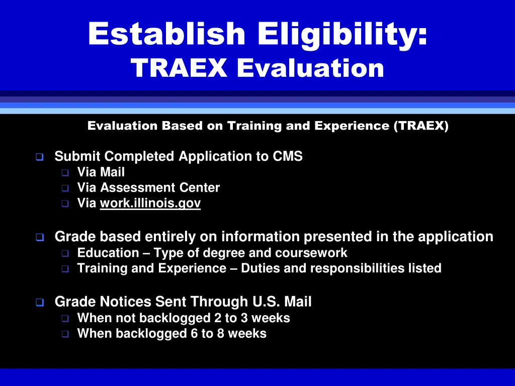 establish eligibility traex evaluation