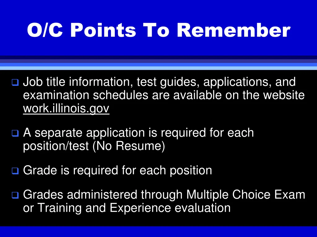 o c points to remember