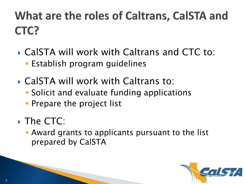 calsta will work with caltrans