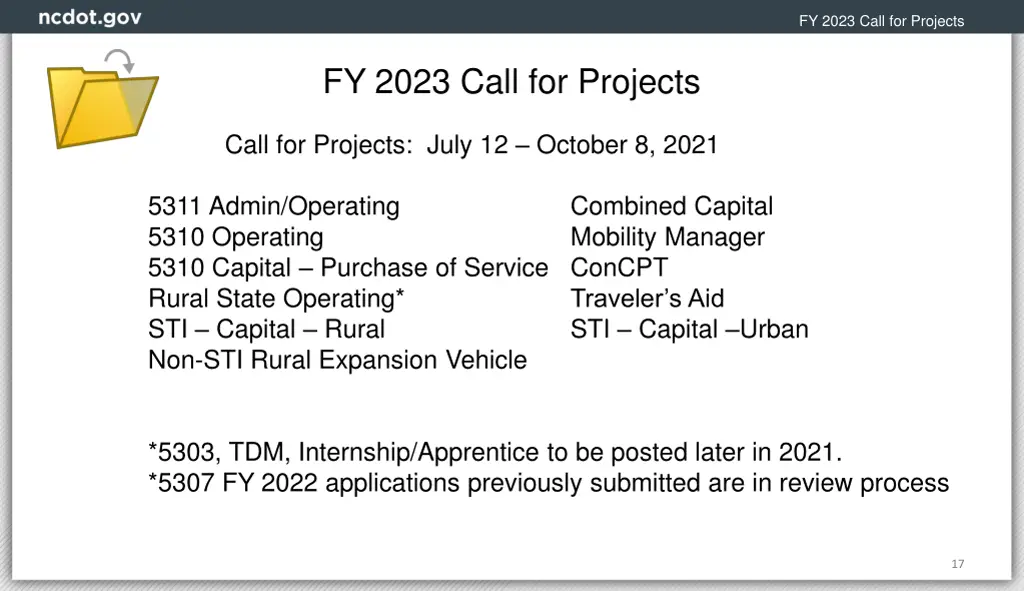 fy 2023 call for projects