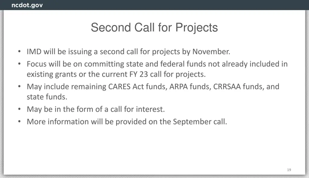 second call for projects