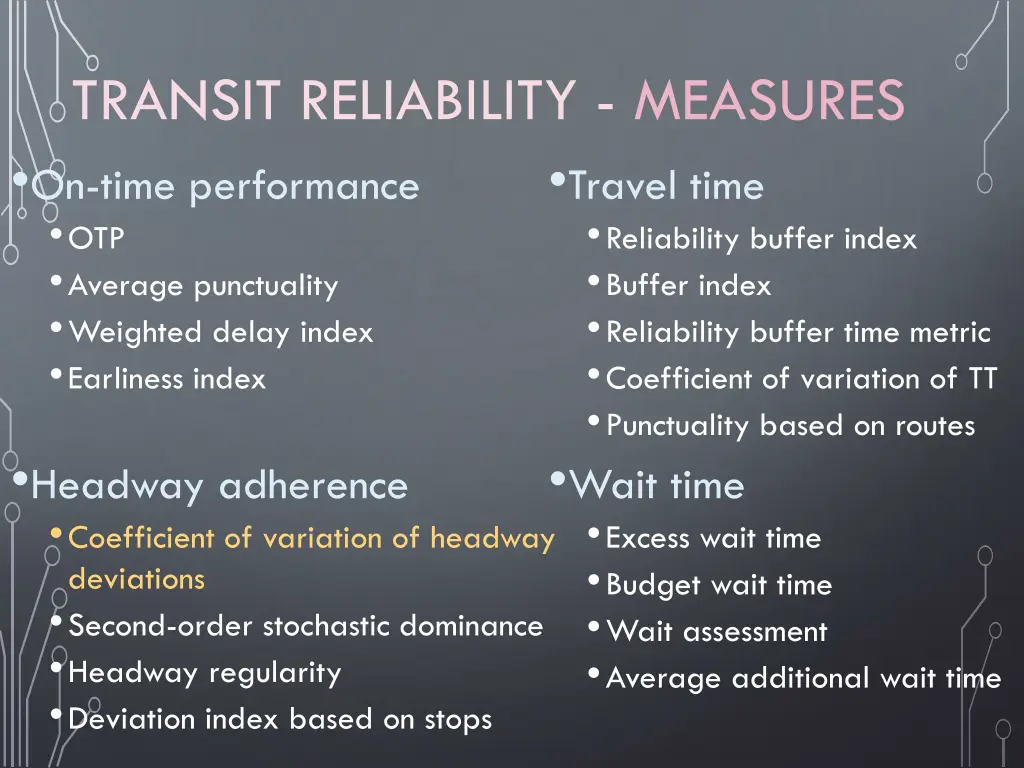 transit reliability measures on time performance