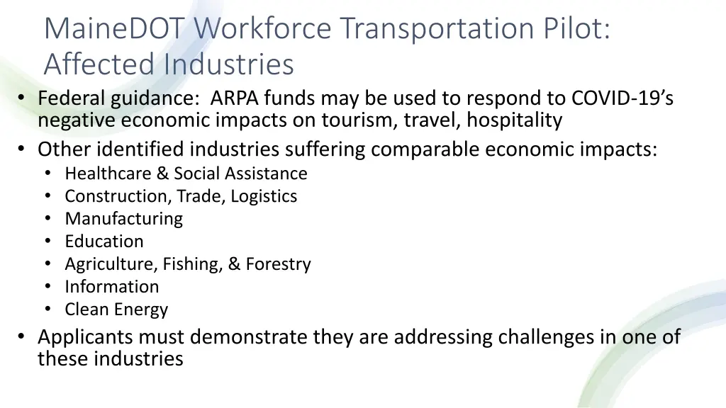 mainedot workforce transportation pilot affected