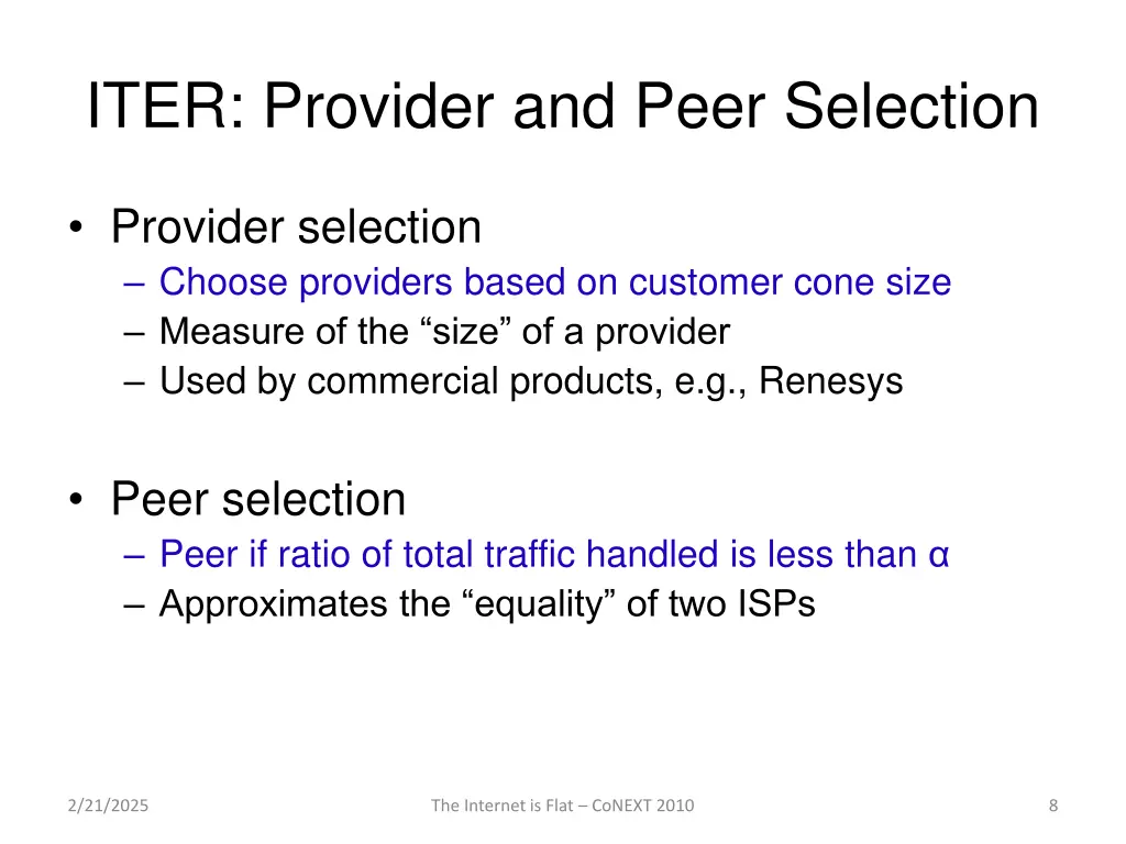 iter provider and peer selection