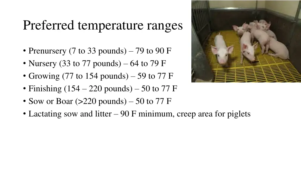 preferred temperature ranges