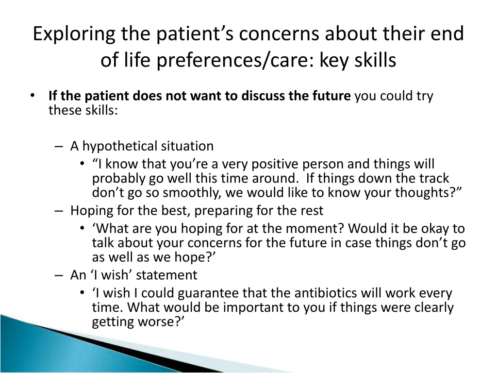 exploring the patient s concerns about their 1