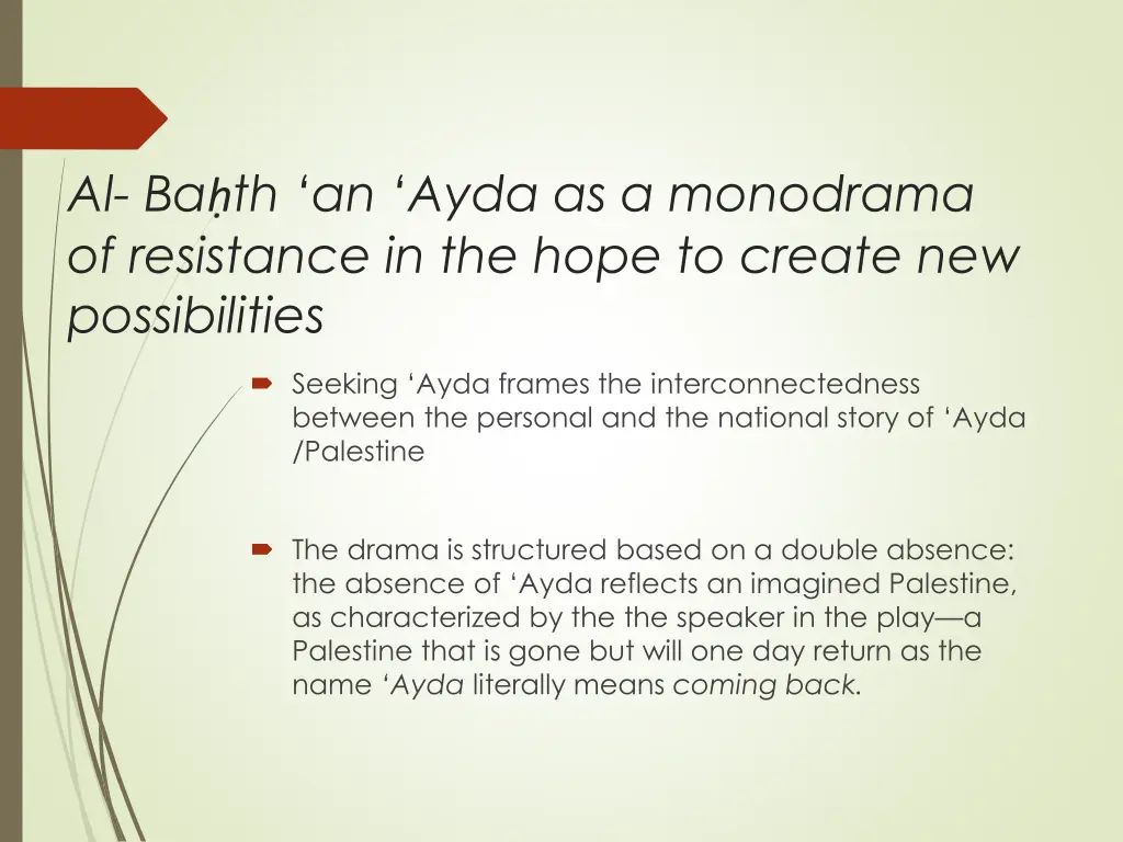 al ba th an ayda as a monodrama of resistance