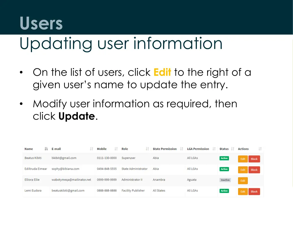 users updating user information