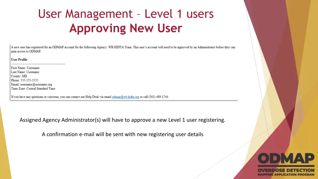 user management level 1 users approving new user