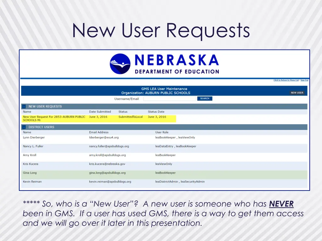 new user requests