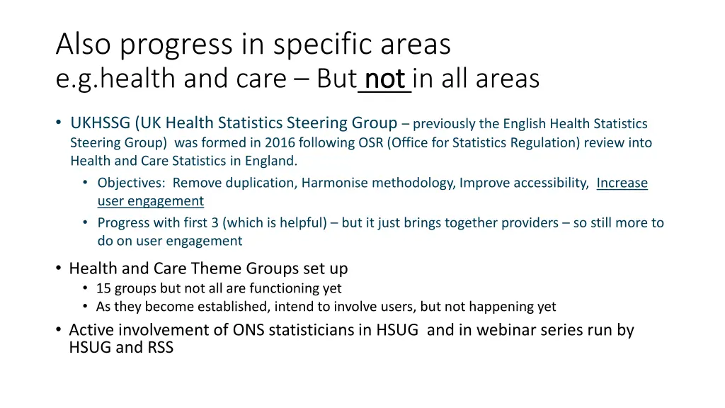 also progress in specific areas e g health