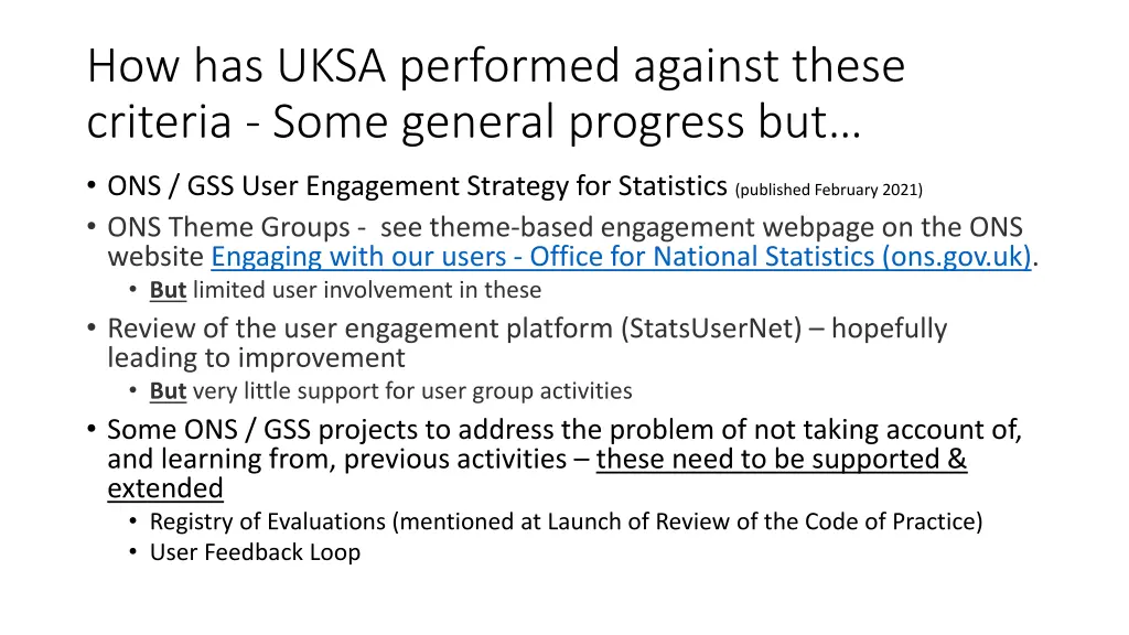how has uksa performed against these criteria
