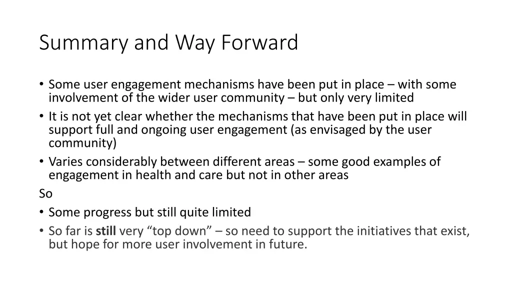 summary and way forward