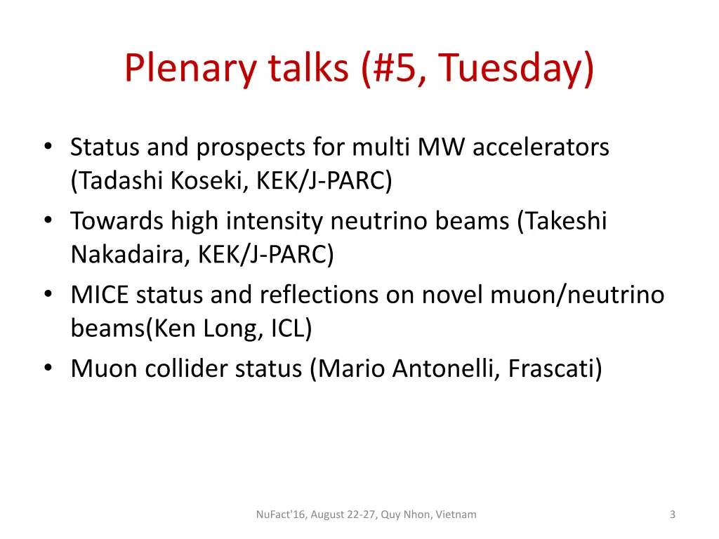 plenary talks 5 tuesday