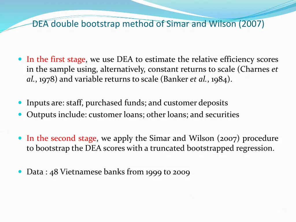dea double bootstrap method of simar and wilson