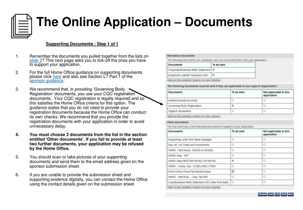 the online application documents