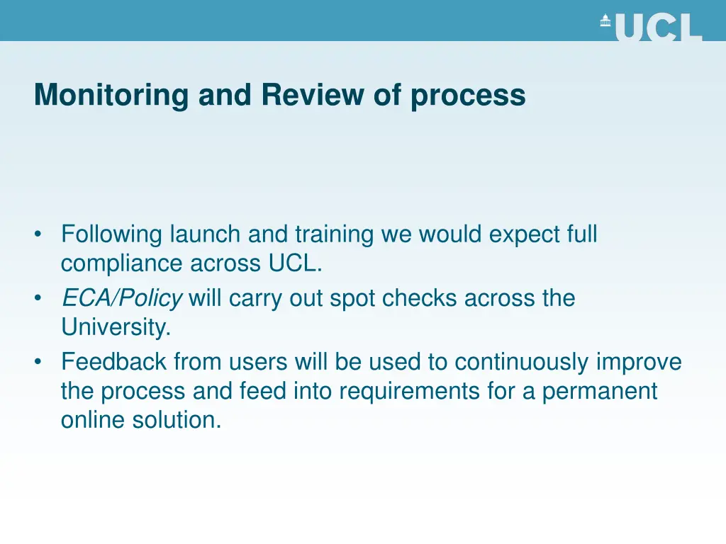 monitoring and review of process