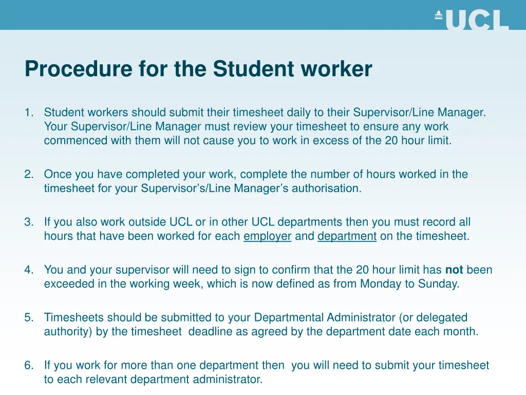 procedure for the student worker
