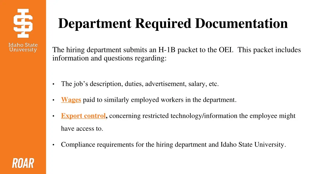 department required documentation