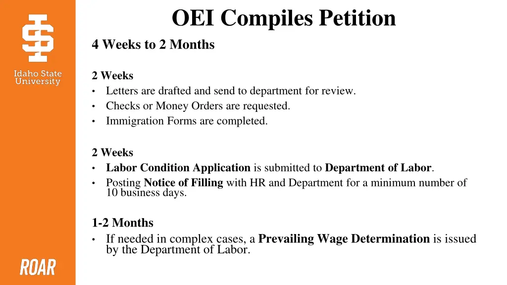 oei compiles petition 4 weeks to 2 months