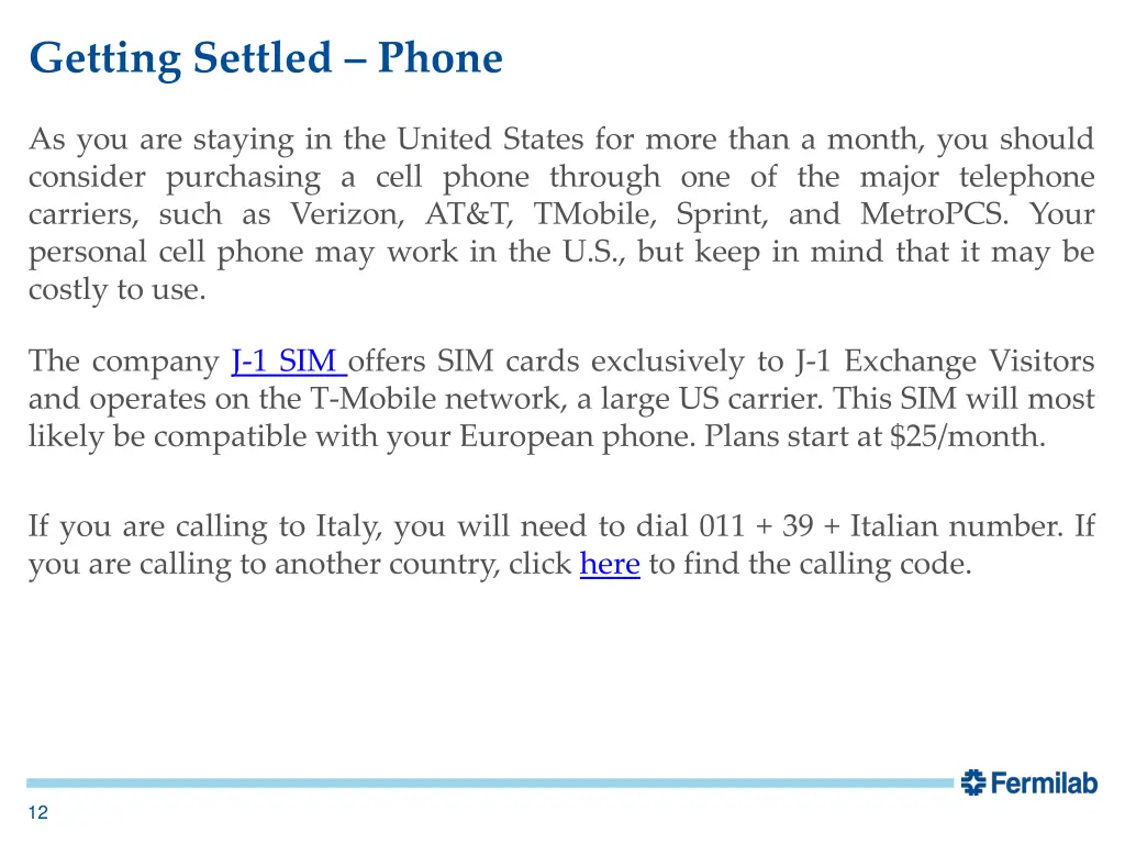 getting settled phone