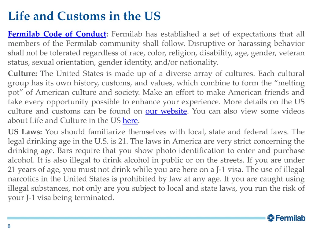 life and customs in the us
