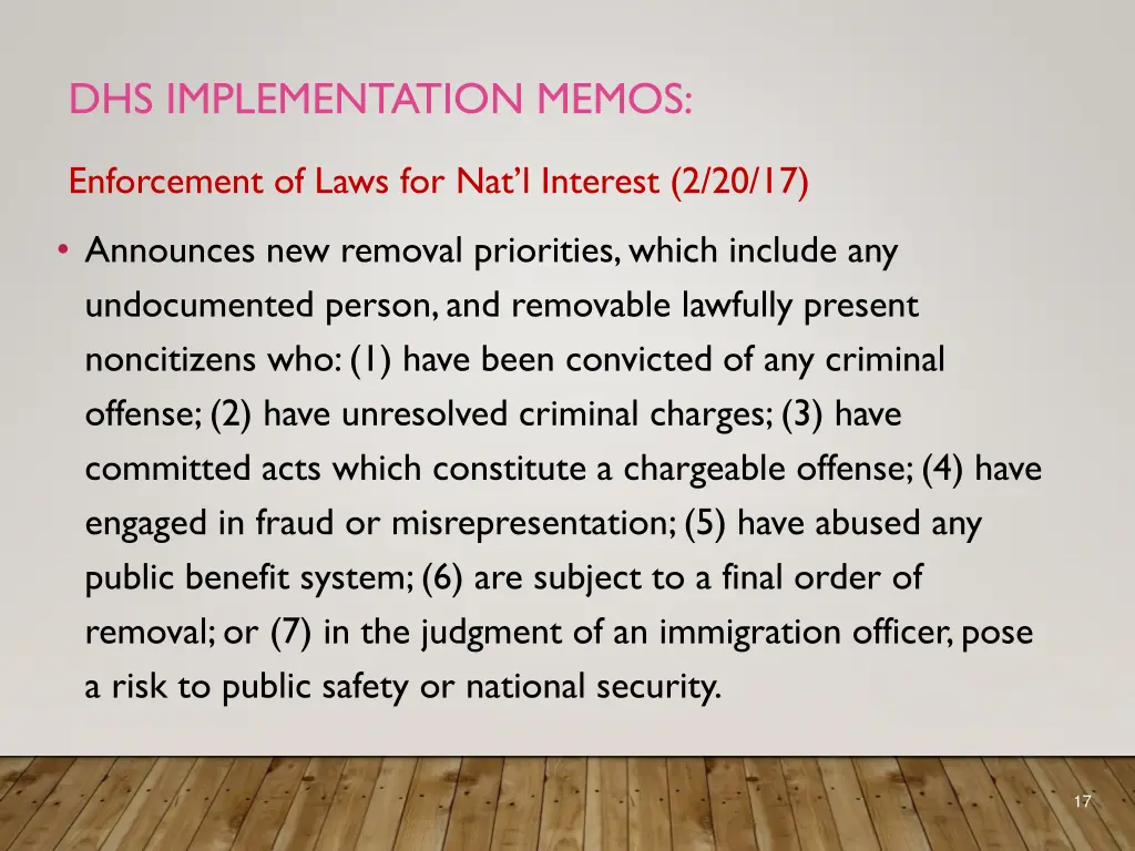 dhs implementation memos