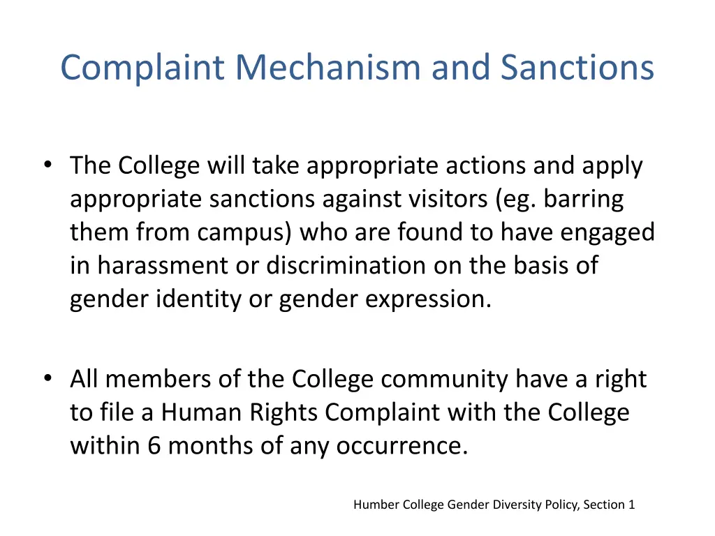 complaint mechanism and sanctions
